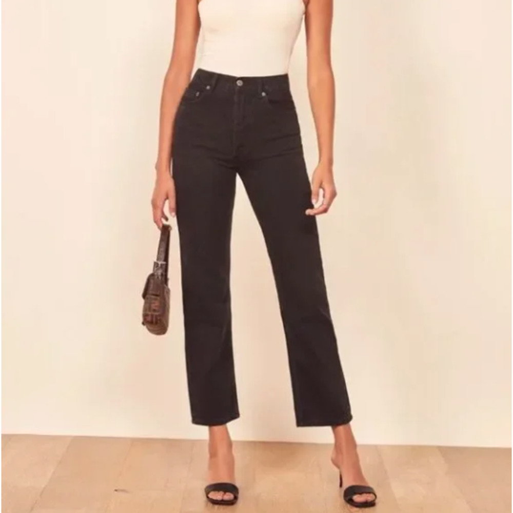 NWT Reformation Jeans Cynthia High Rise Straight In Seattle Black Wash Size 28